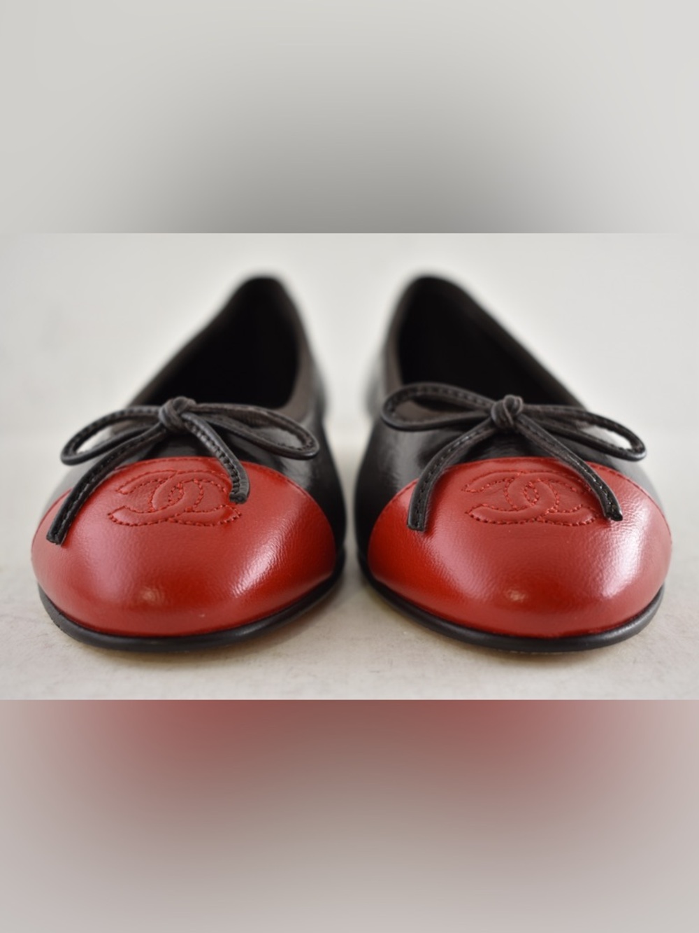 Chanel 26S Dark Brown Red Leather CC Logo Cap Classic Ballet Ballerina Flat 38 - Picture 10 of 16